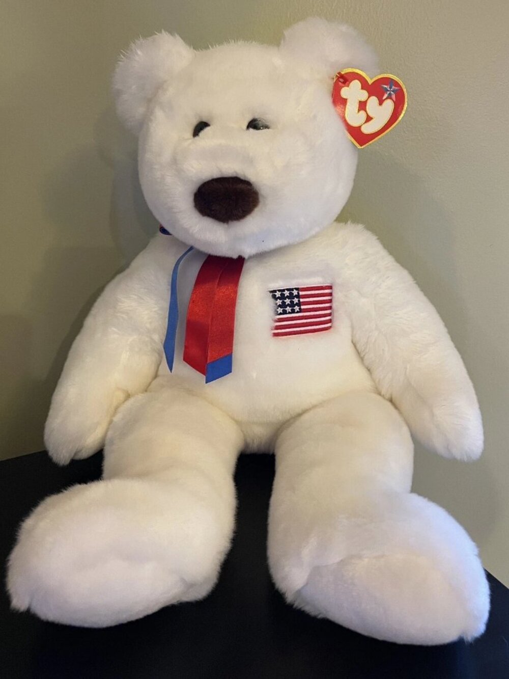 Ty Beanie Babie Baby Large Libearty Bear Plush Stuffed Toy - 20" - White